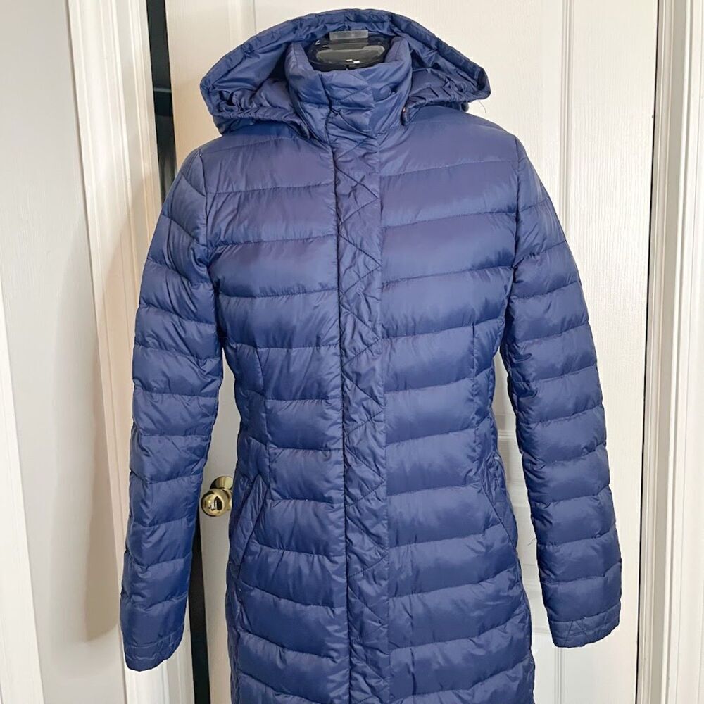 Lands' End Quilted Puffer Down Feathers Zip Button Pocket Packable Hoodie Coat - Picture 6 of 16